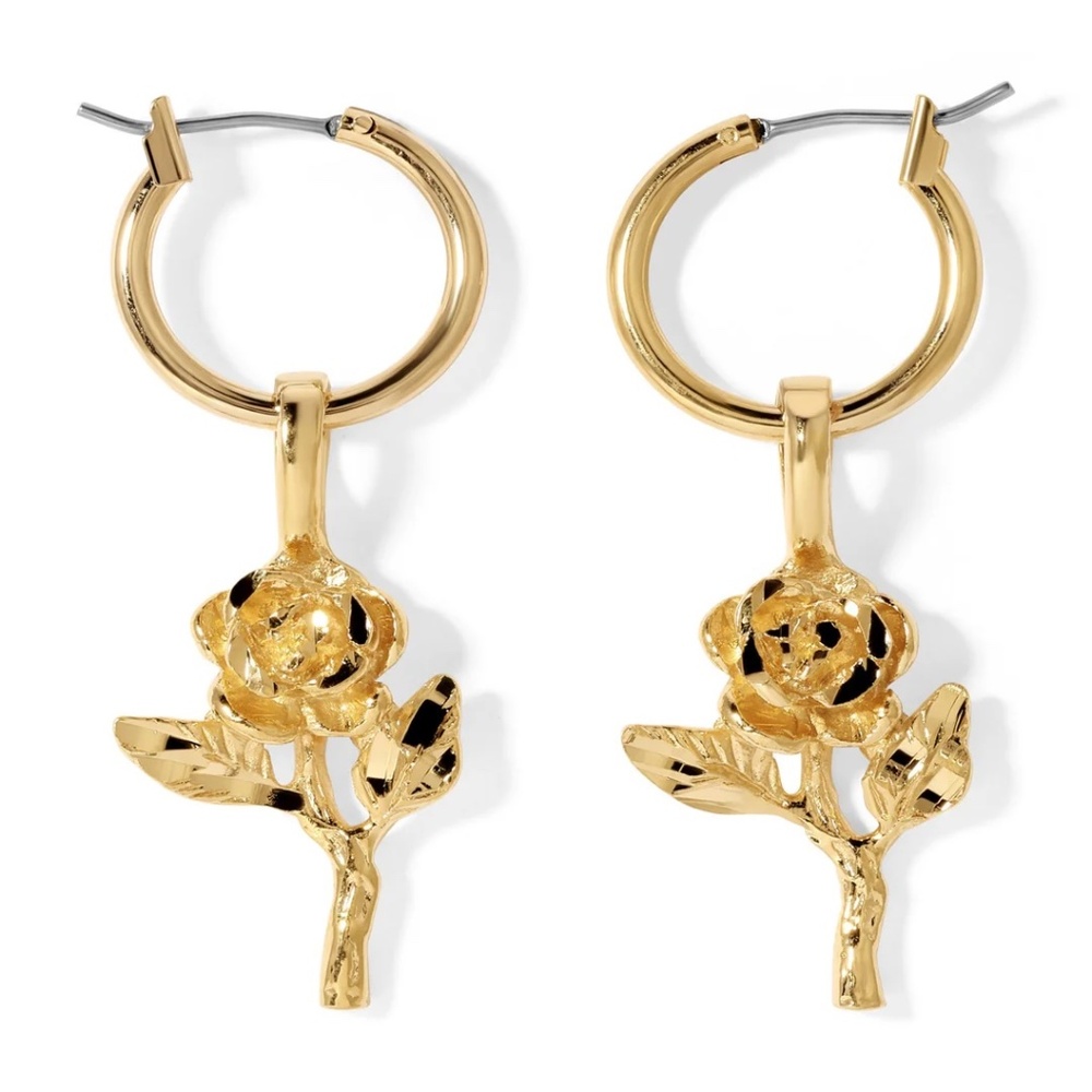 New Vanessa Mooney THE BABY ROSE HOOPS Hoop earrings drop dangle rose pendant